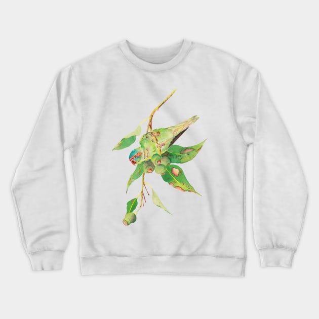 Musk lorikeet and gumtree branch with gumnuts watercolour painting Crewneck Sweatshirt by ZoyaArt